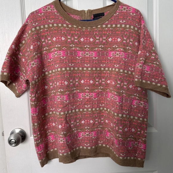 J.Crew Collection Italian cashmere digital fair isle short sleeve sweater M - Picture 2 of 4